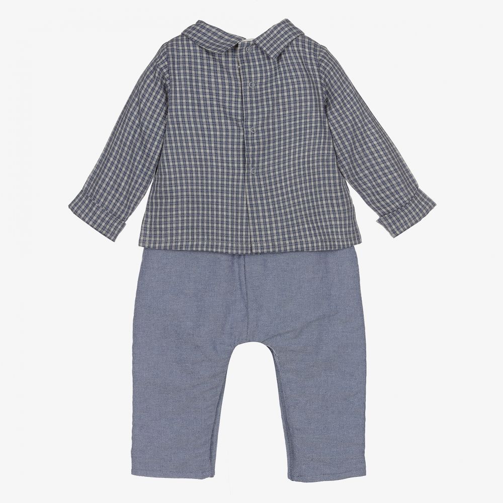 Laranjinha-Baby Boys Blue Cotton Romper | Childrensalon Outlet