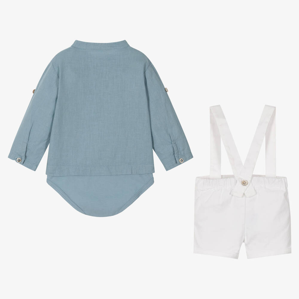 Laranjinha-Baby Boys Blue Shirt & White Shorts Set | Childrensalon Outlet