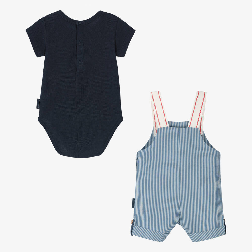 Laranjinha-طقم دانغري قطن مقلم لون أزرق وأبيض للمواليد | Childrensalon Outlet