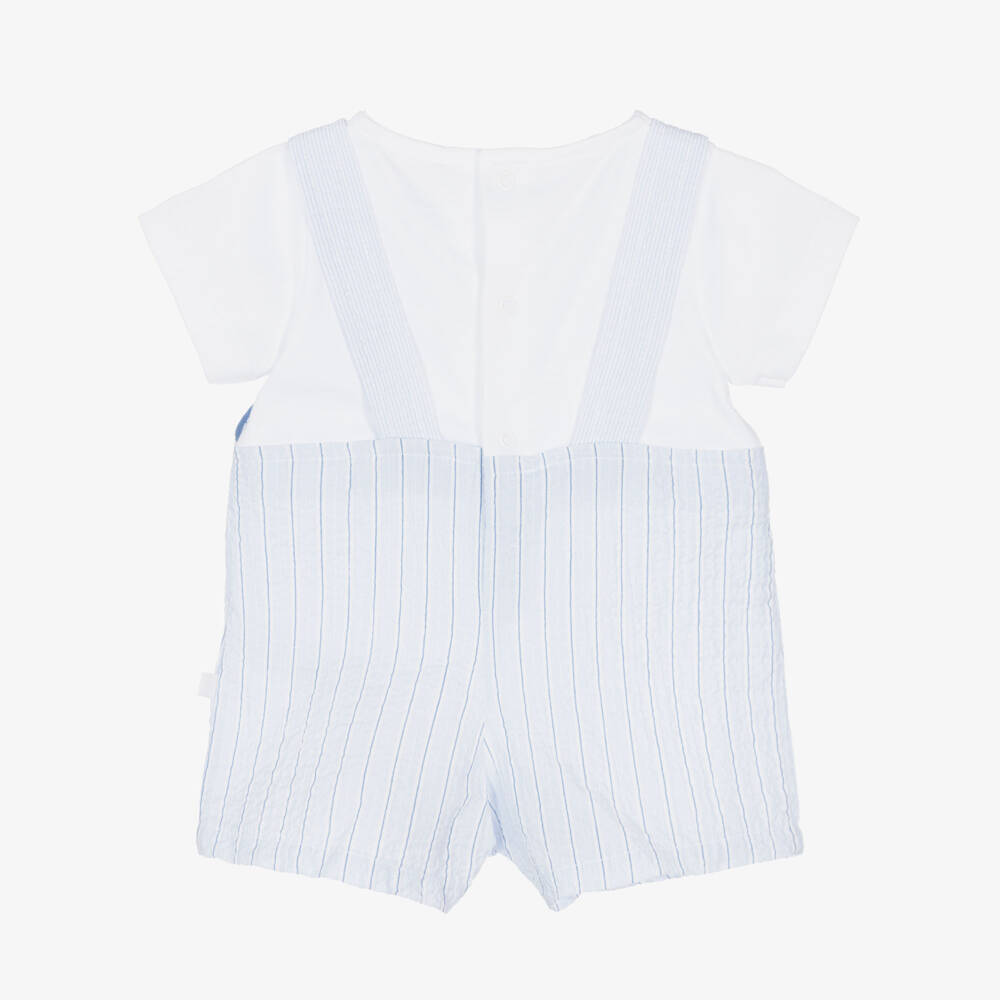 Laranjinha-Baby Boys Blue Striped Cotton Dungaree Shortie | Childrensalon Outlet