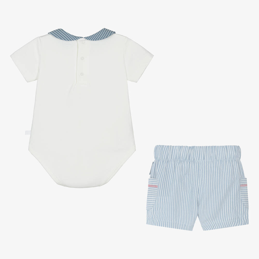 Laranjinha-Baby Boys Blue Striped Shorts Set | Childrensalon Outlet