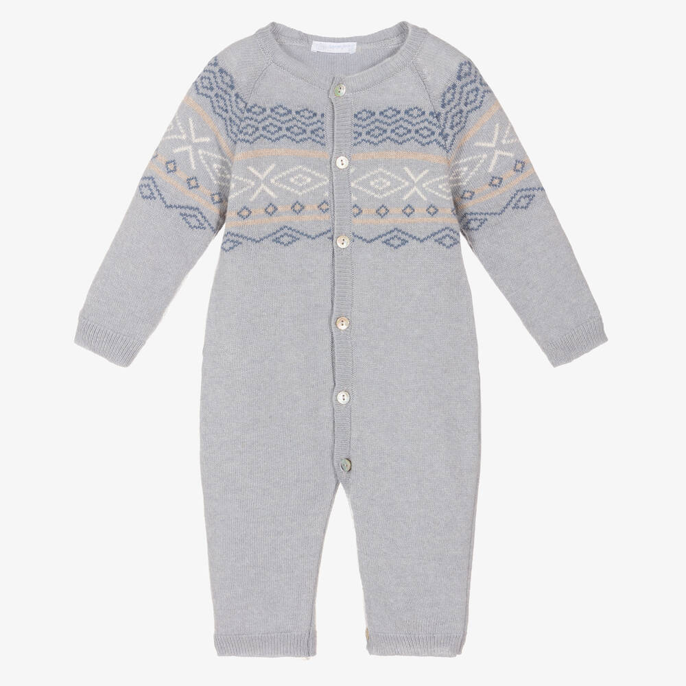 Laranjinha - Baby Boys Blue Wool Romper  | Childrensalon