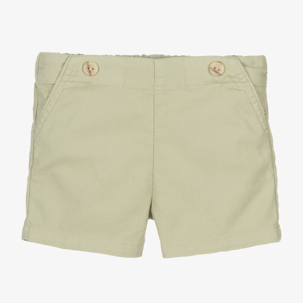 لارانجينا-طقم شورت قطن وكتان لون أخضر وعاجي للمواليد | Childrensalon Outlet