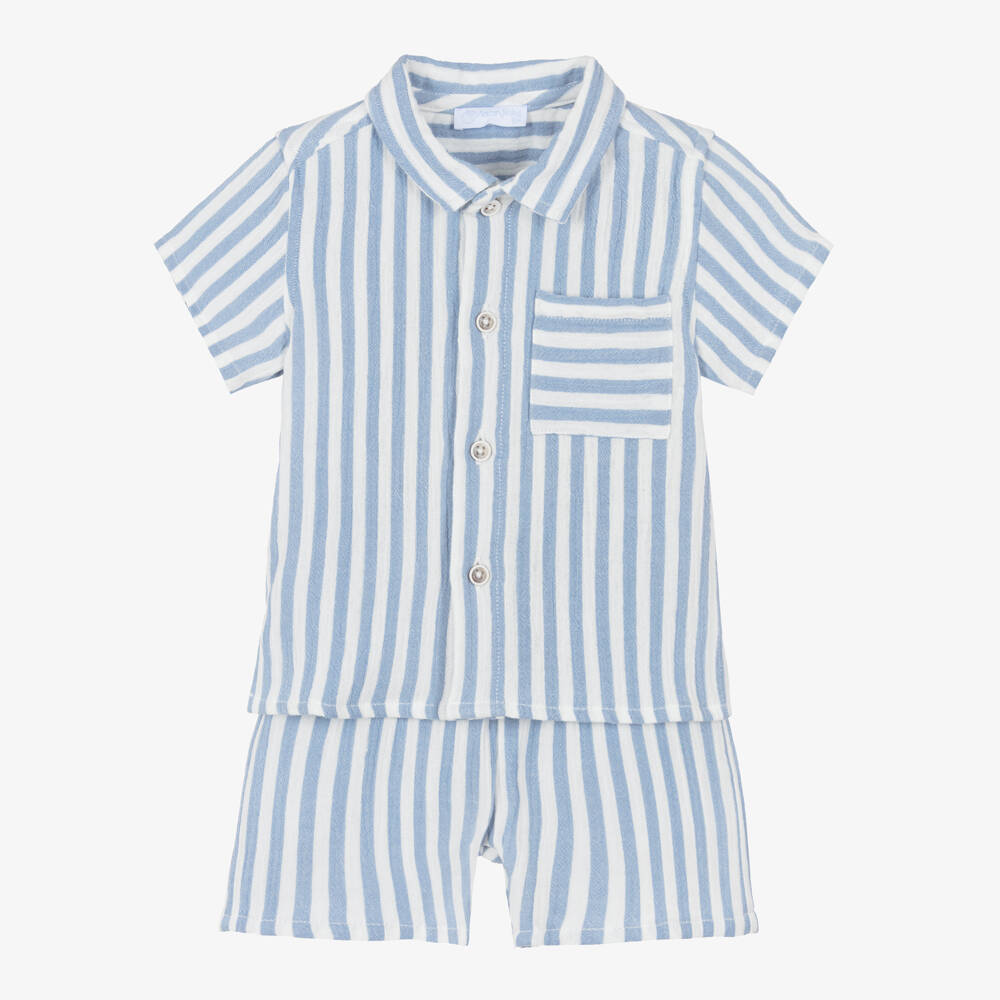 Laranjinha-Baby Boys Cotton Shorts Set with Blue & White Stripes | Childrensalon Outlet