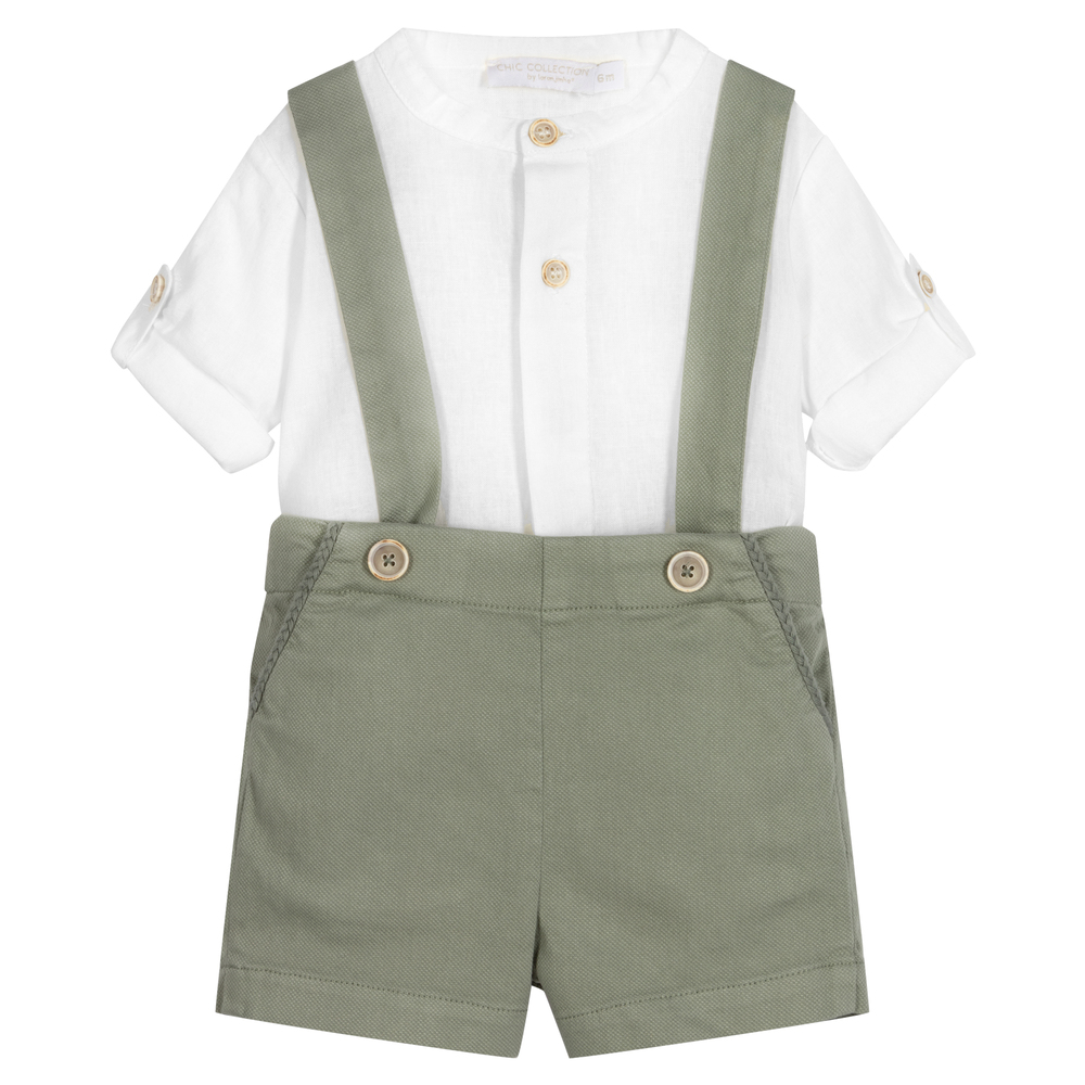 Chic by Laranjinha - Baby Boys Green Shorts Set | Childrensalon