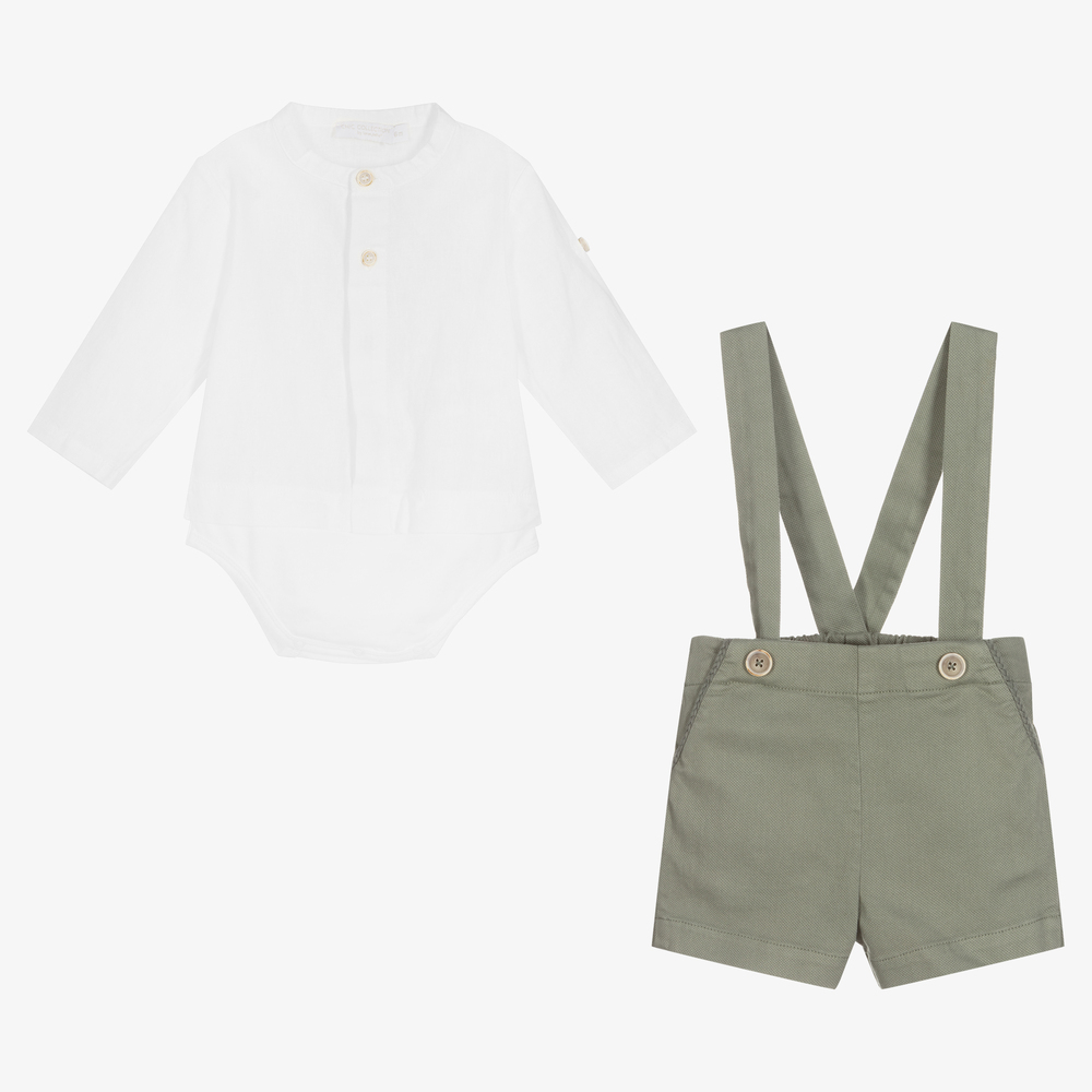 Chic by Laranjinha-Baby Boys Green Shorts Set | Childrensalon Outlet