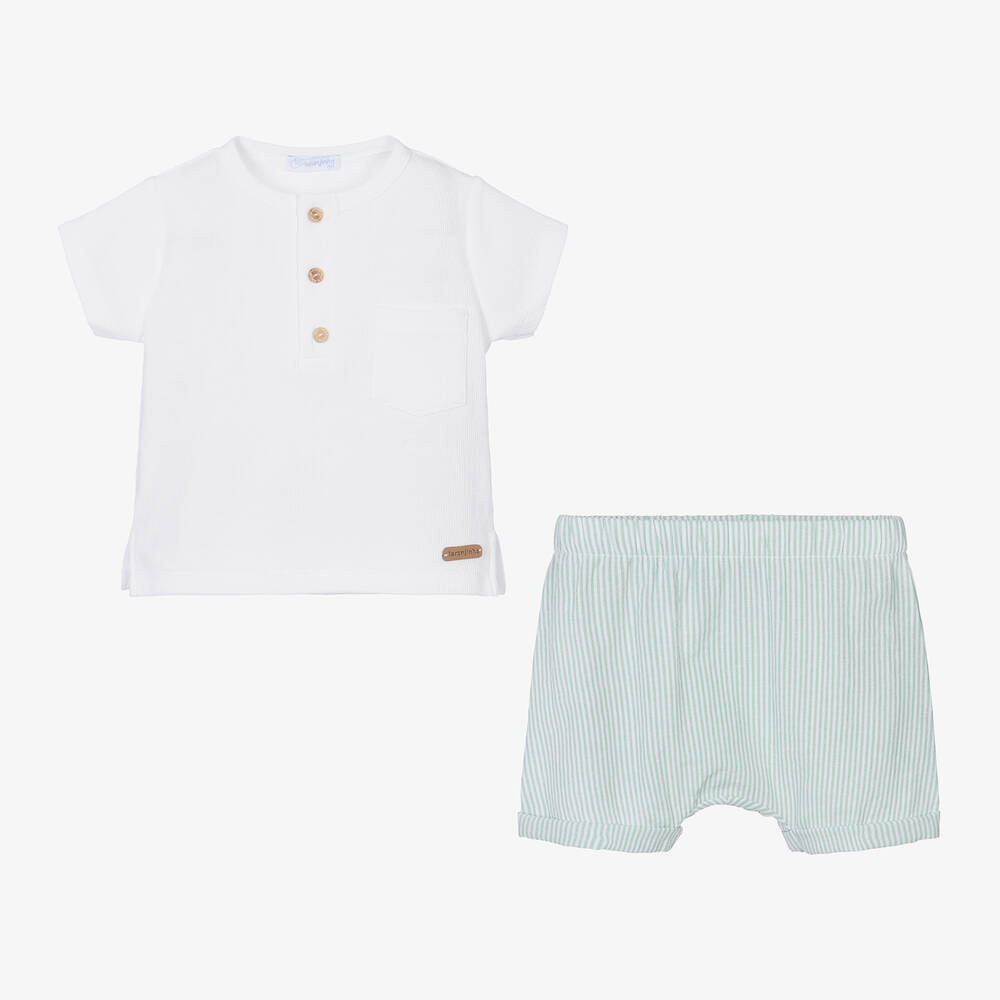Laranjinha-Baby Boys Green Striped Shorts Set | Childrensalon Outlet