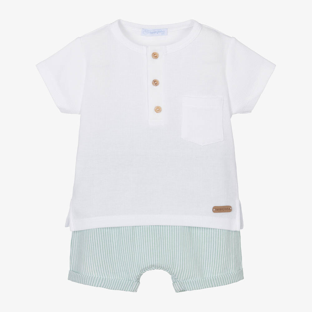 Laranjinha-Baby Boys Green Striped Shorts Set | Childrensalon Outlet