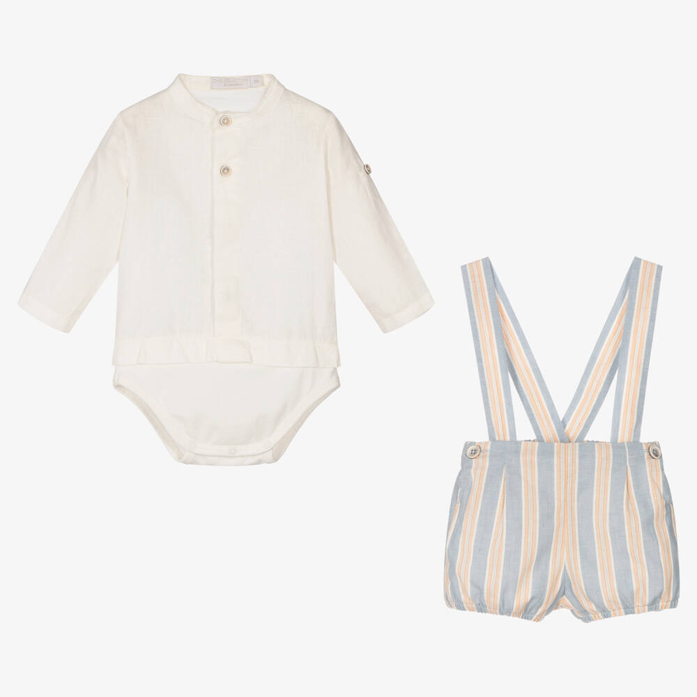 Laranjinha-Baby Boys Ivory & Blue Striped Shorts Set | Childrensalon Outlet