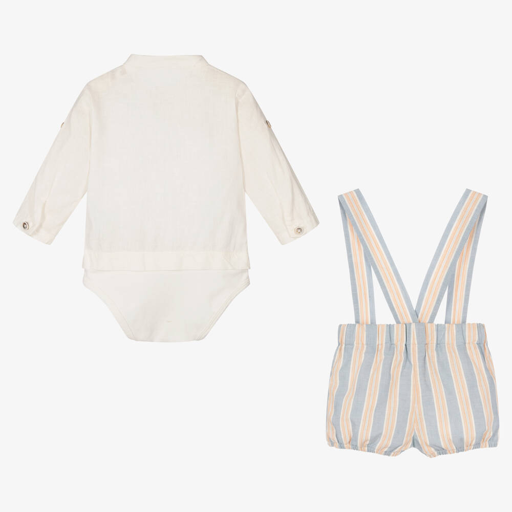 Laranjinha-Baby Boys Ivory & Blue Striped Shorts Set | Childrensalon Outlet