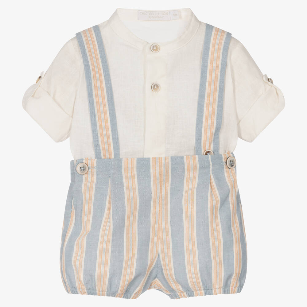 Laranjinha - Ensemble short bleu et ivoire rayé | Childrensalon