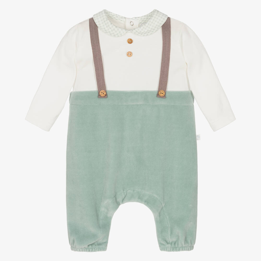 Laranjinha - Pyjama velours ivoire et vert bébé | Childrensalon