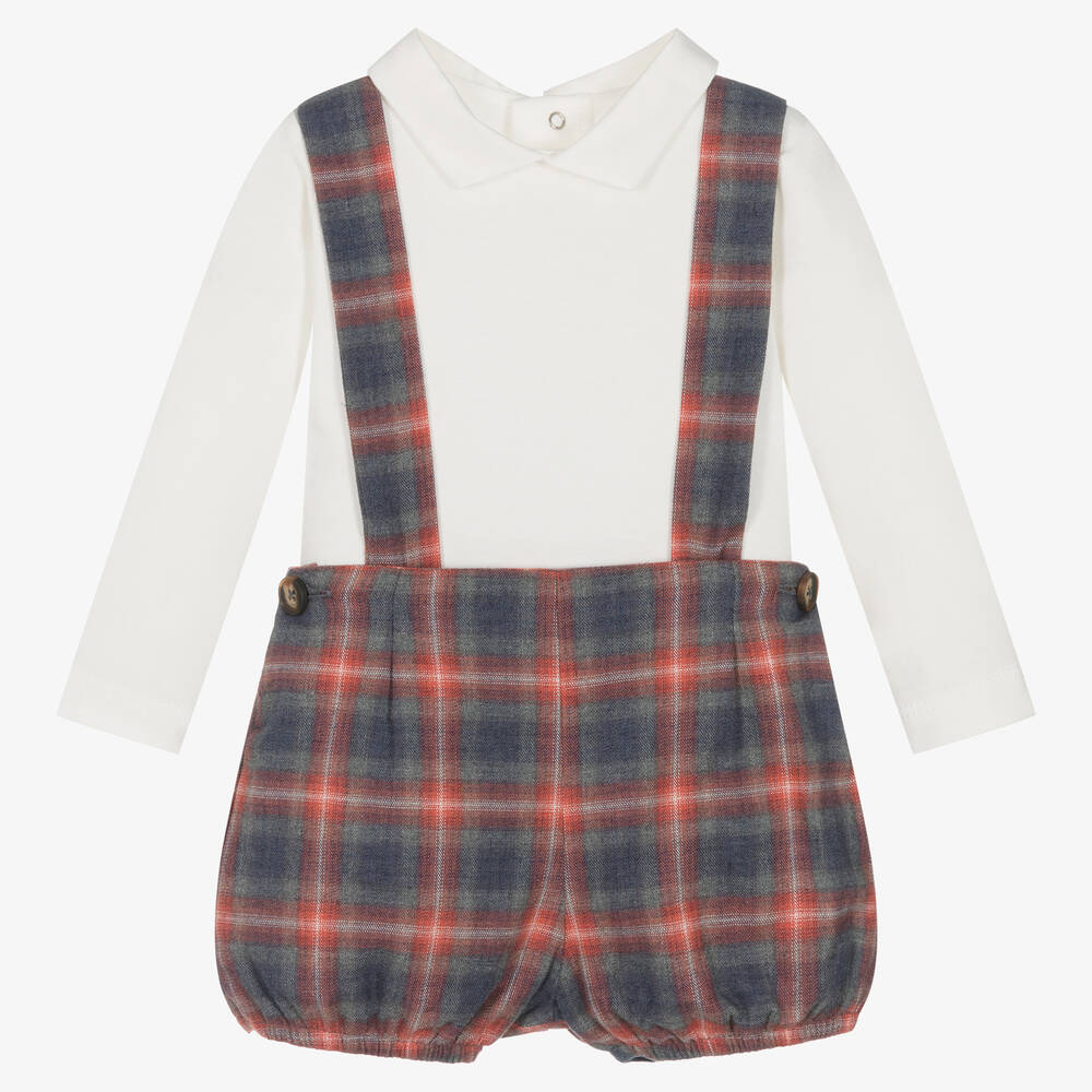 Chic by Laranjinha-Baby Boys Ivory & Red Checked Shorts Set | Childrensalon Outlet