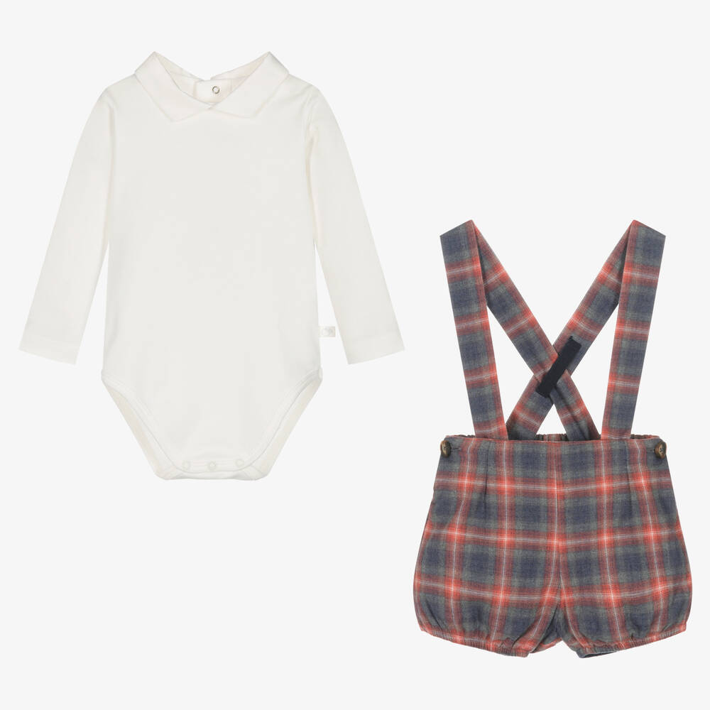 Chic by Laranjinha-Baby Boys Ivory & Red Checked Shorts Set | Childrensalon Outlet