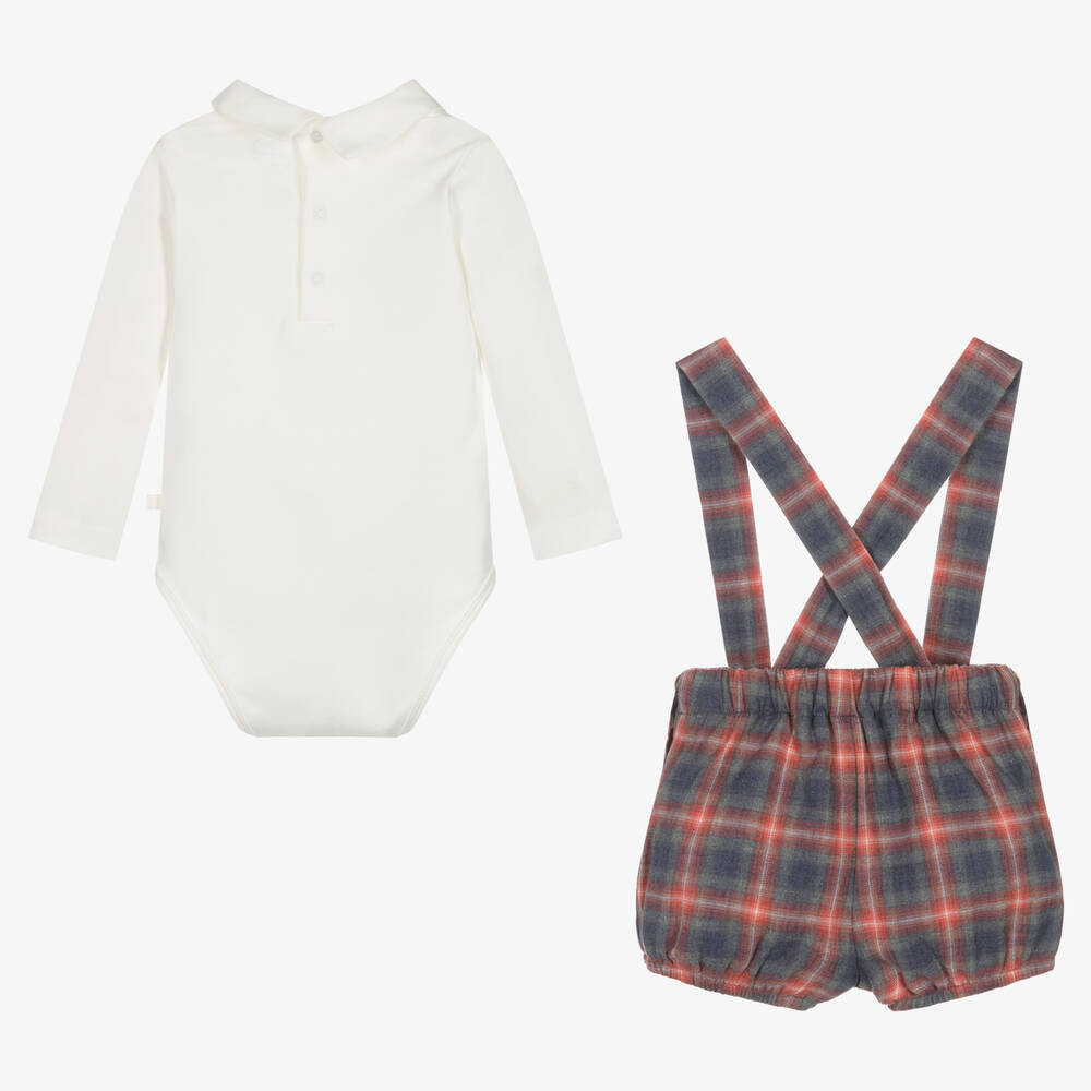 Chic by Laranjinha-Baby Boys Ivory & Red Checked Shorts Set | Childrensalon Outlet