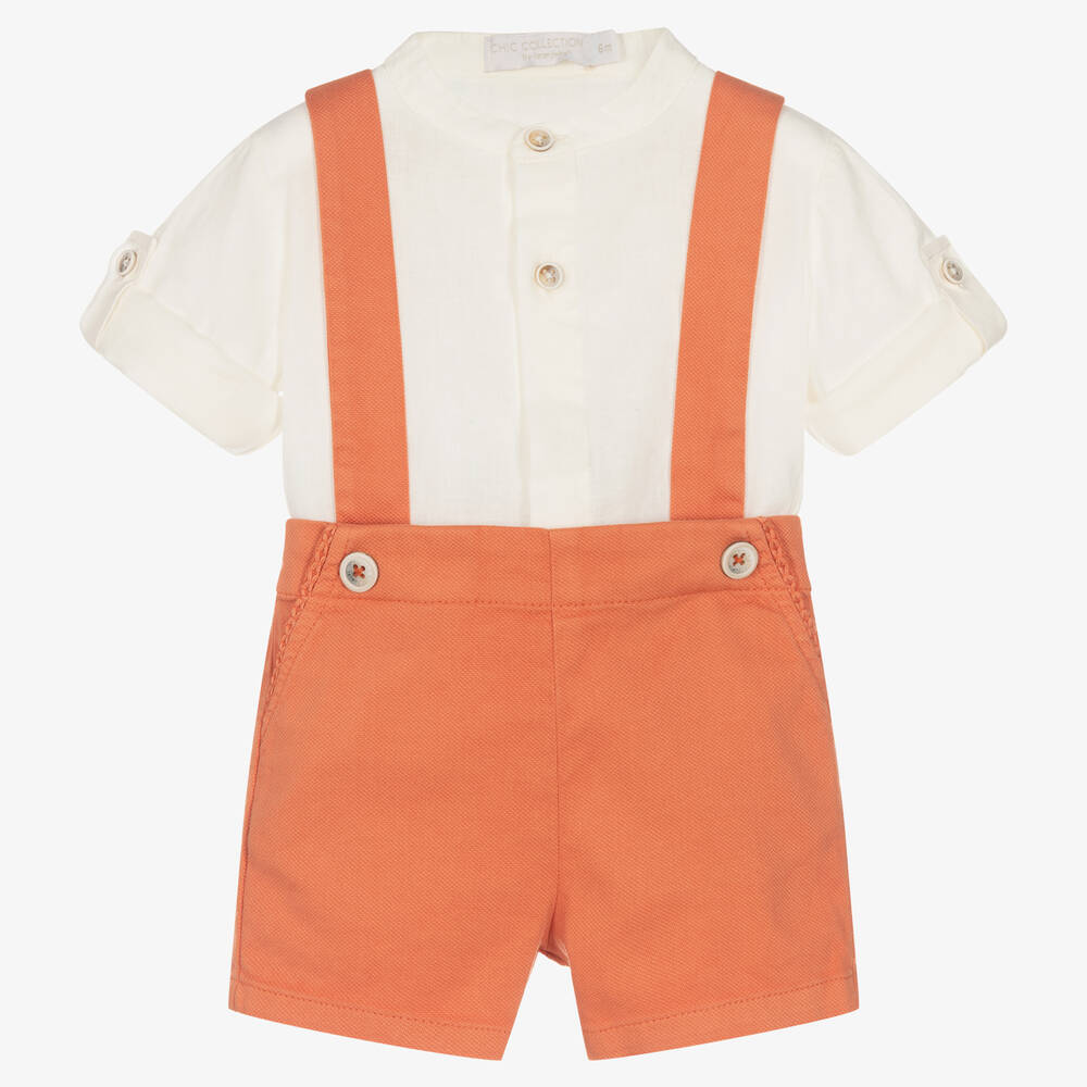 Laranjinha - Baby Boys Ivory Shirt & Orange Shorts Set | Childrensalon