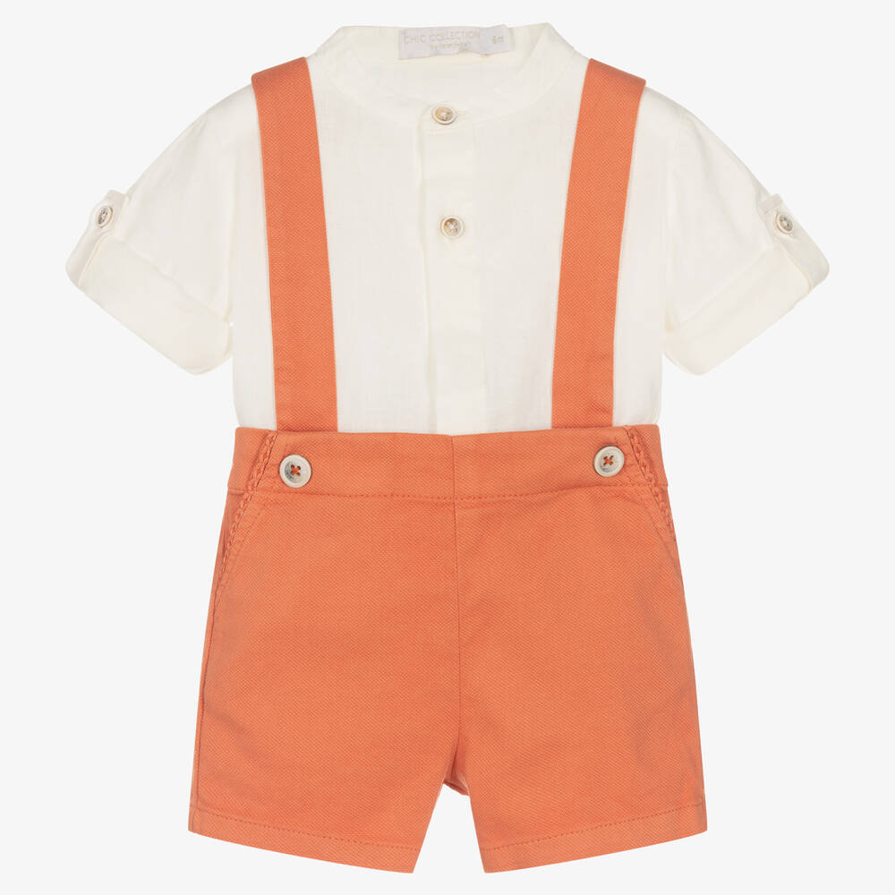 Laranjinha - Chemise ivoire et short orange bébé | Childrensalon