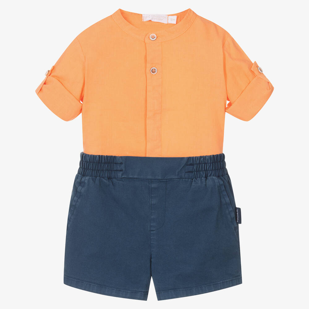 Laranjinha - Ensemble short coton orange et bleu | Childrensalon