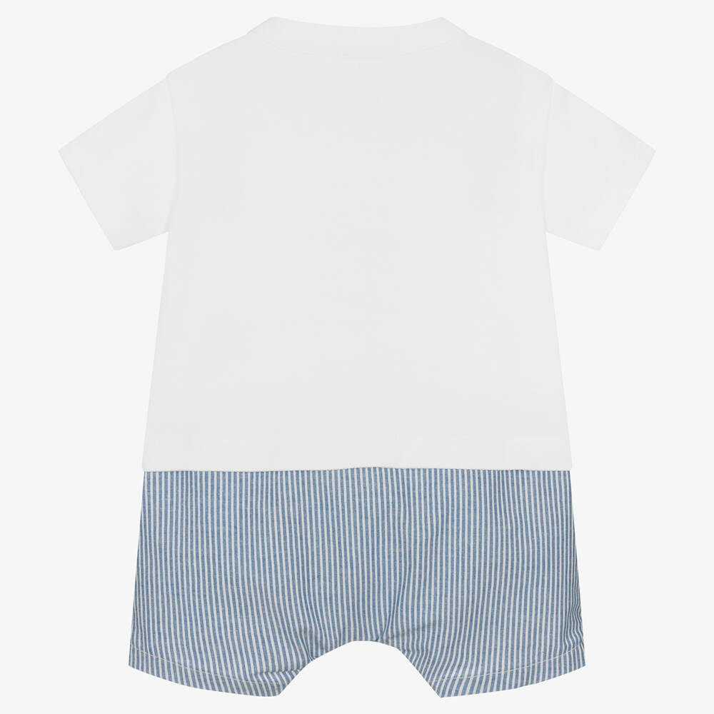Laranjinha-Baby Boys White & Blue Cotton Shortie | Childrensalon Outlet
