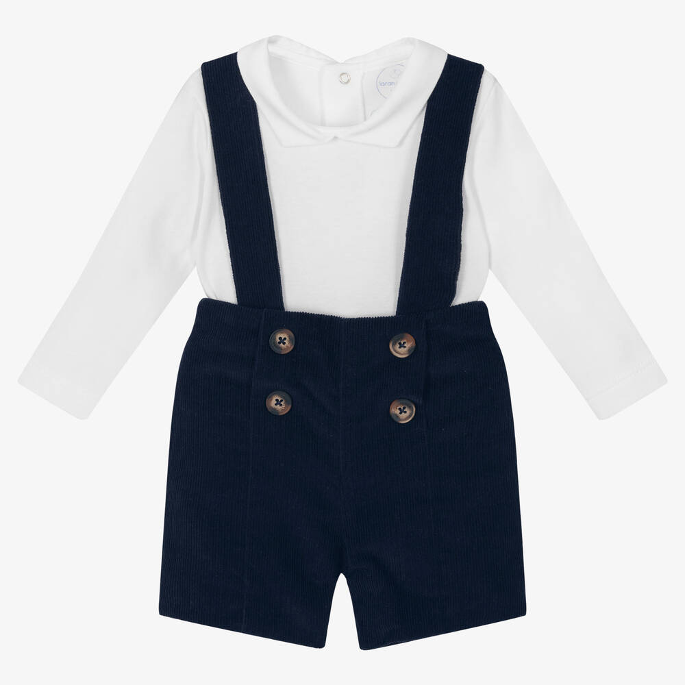 Laranjinha - Baumwoll-Top & Shorts Set Weiß/Blau | Childrensalon