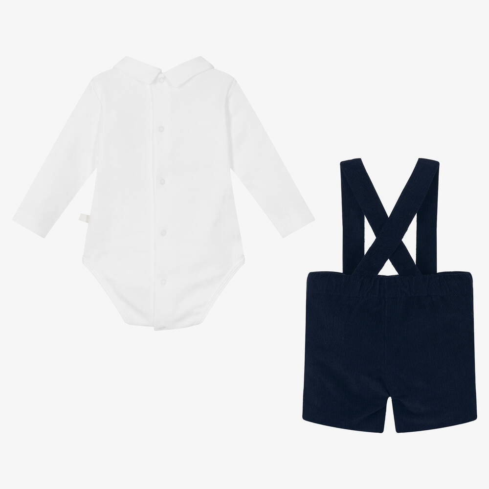 Laranjinha-Baby Boys White & Blue Cotton Shorts Set | Childrensalon Outlet