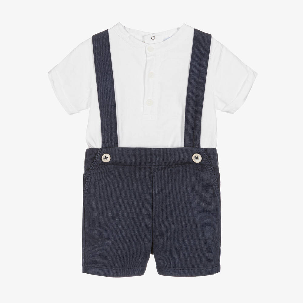 Laranjinha - Baby Boys White & Blue Shorts Set | Childrensalon