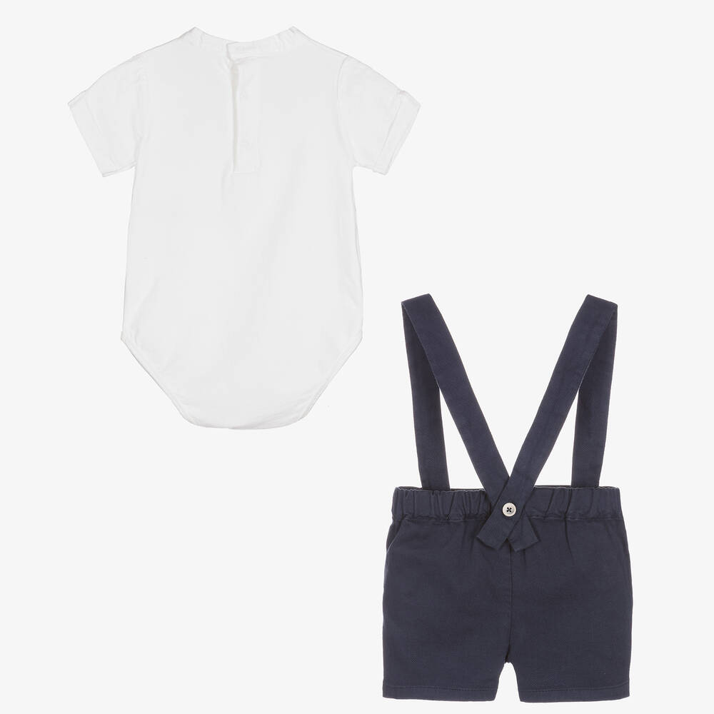 لارانجينا-طقم شورت قطن وكتان لون أبيض وكحلي للمواليد | Childrensalon Outlet