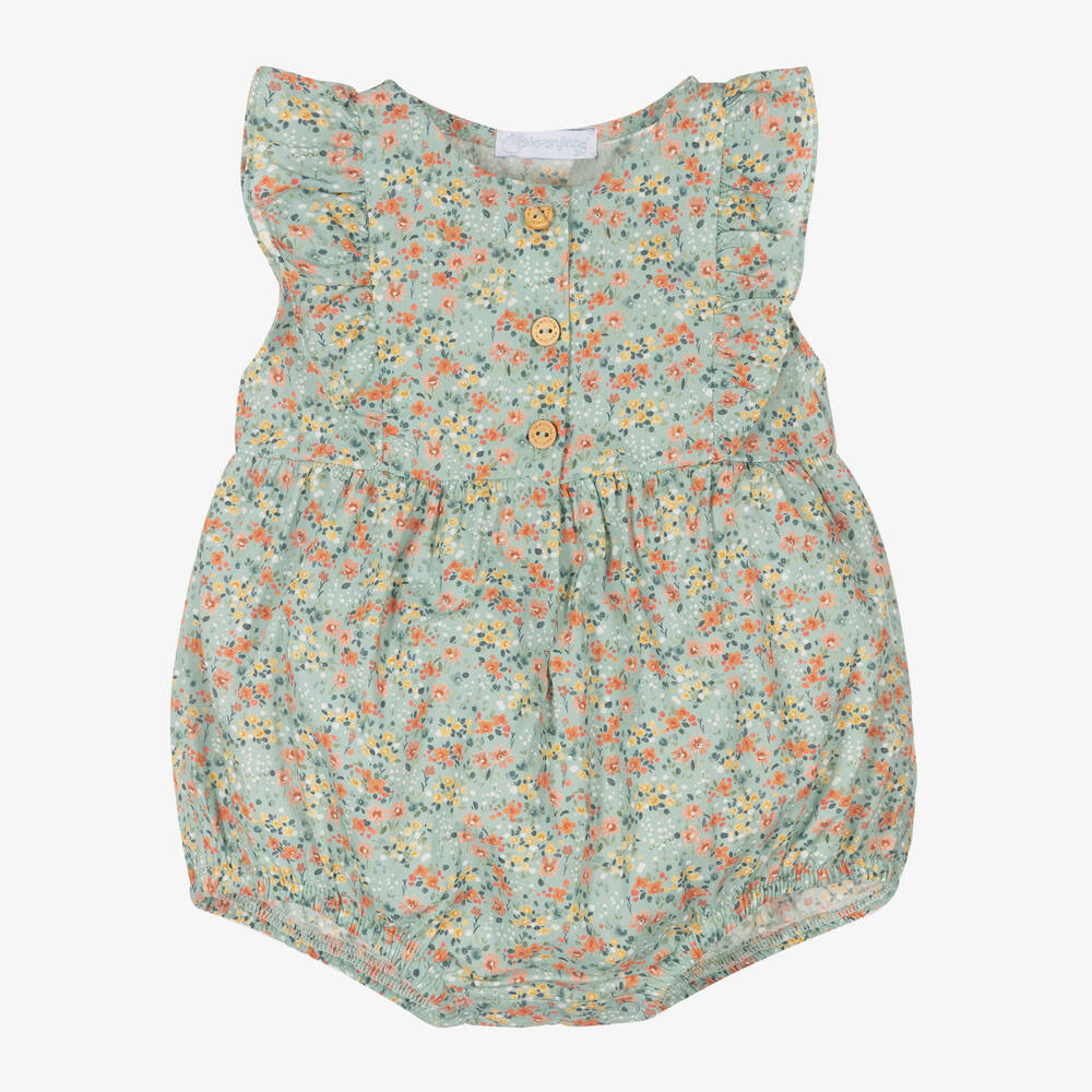 Laranjinha - Baby Girls Aqua Green Floral Print Shortie | Childrensalon