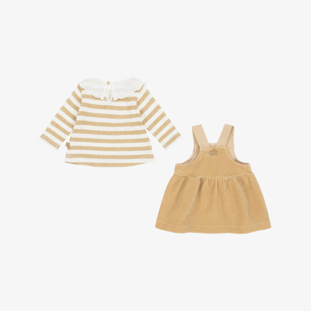 Laranjinha-طقم فستان بيج من قماش الكوردروي للبنات | Childrensalon Outlet