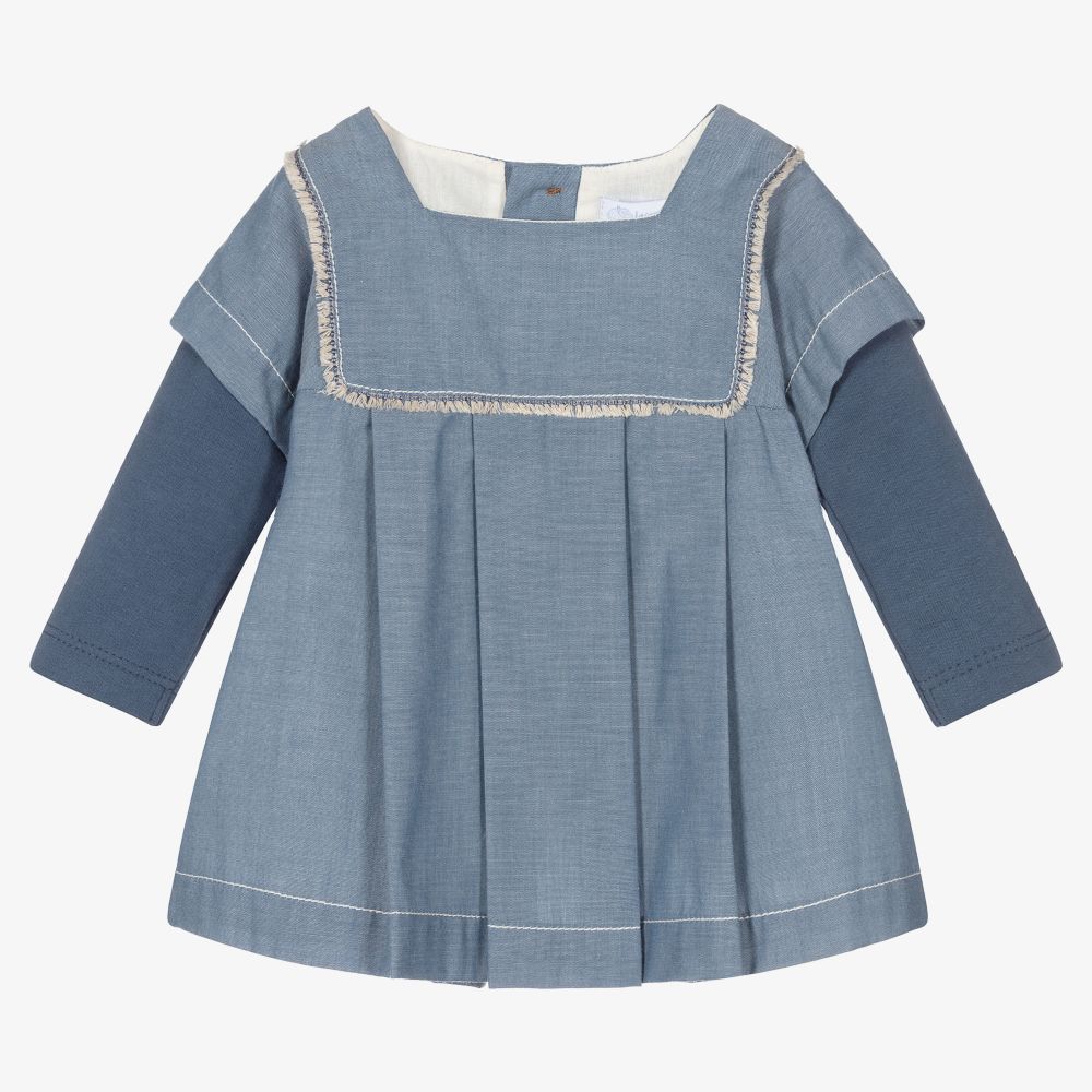 Laranjinha - Baby Girls Blue Chambray Dress | Childrensalon