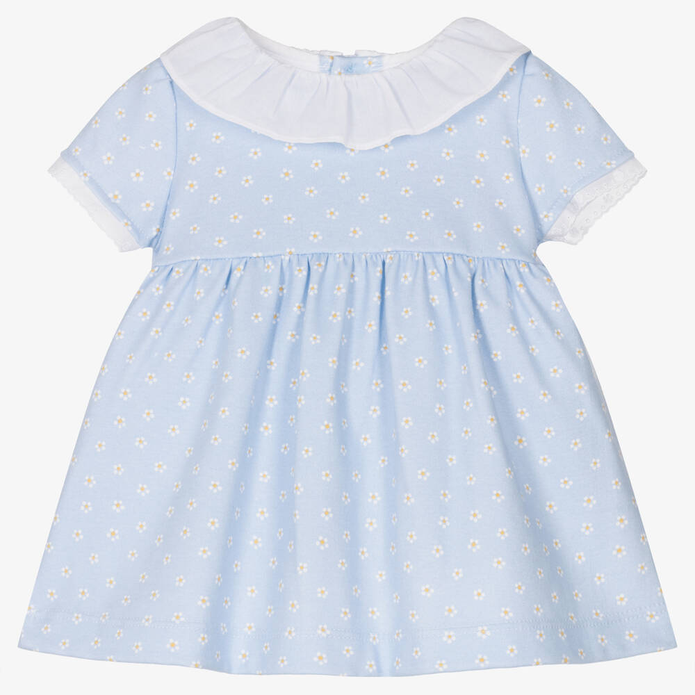 Laranjinha - Blaues Babykleid mit Gänseblümchen | Childrensalon