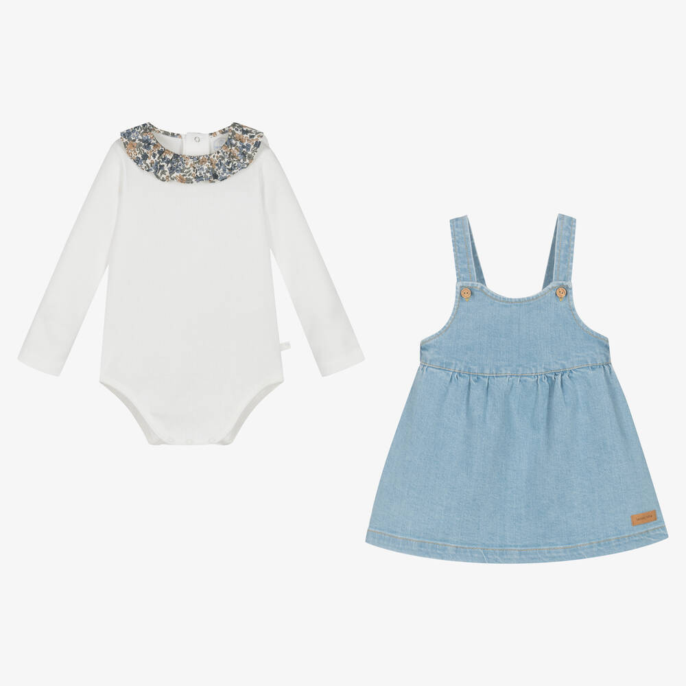 Шик от Laranjinha-Белое боди и голубой джинсовый сарафан | Childrensalon Outlet