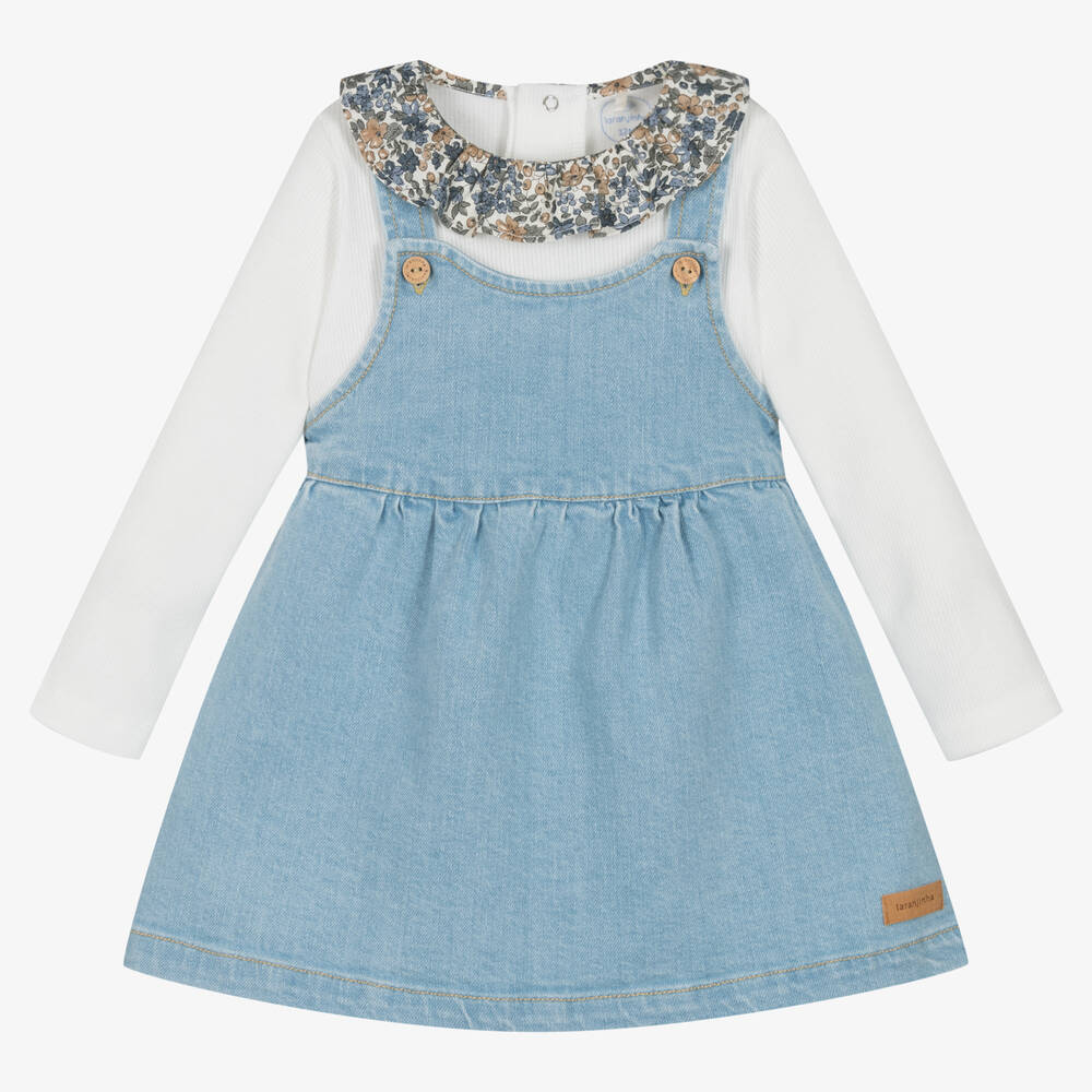 Chic by Laranjinha - Baby Girls Blue Floral Denim Dress Set | Childrensalon