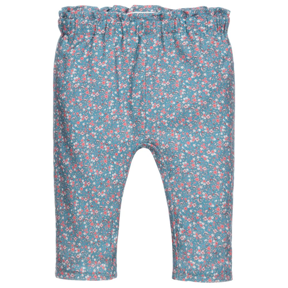 Laranjinha - Baby Girls Blue Floral Trousers | Childrensalon
