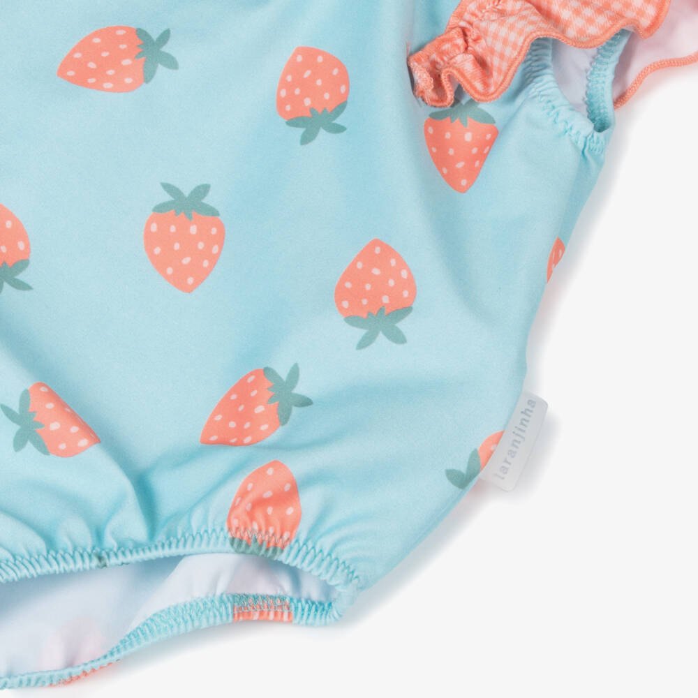 Laranjinha-مايوه بنقشة الفراولة لون أزرق وزهري للمولودات | Childrensalon Outlet
