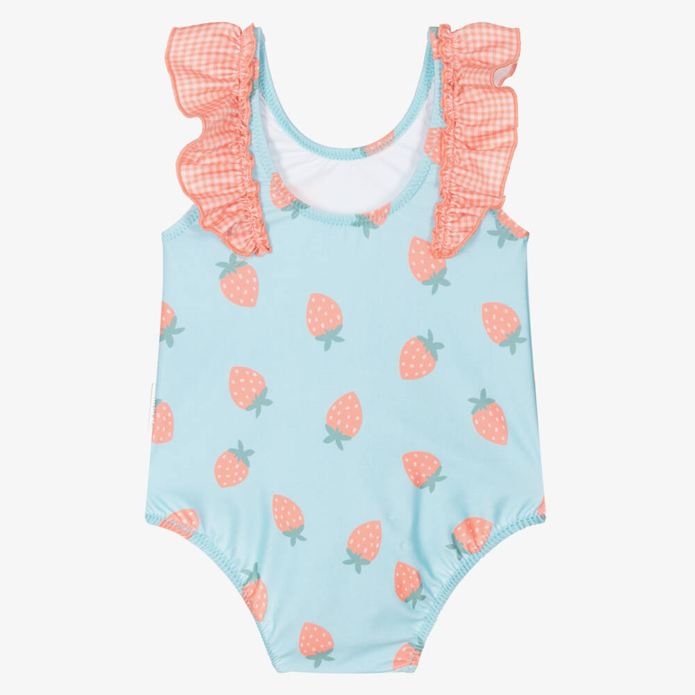 Laranjinha-مايوه بنقشة الفراولة لون أزرق وزهري للمولودات | Childrensalon Outlet