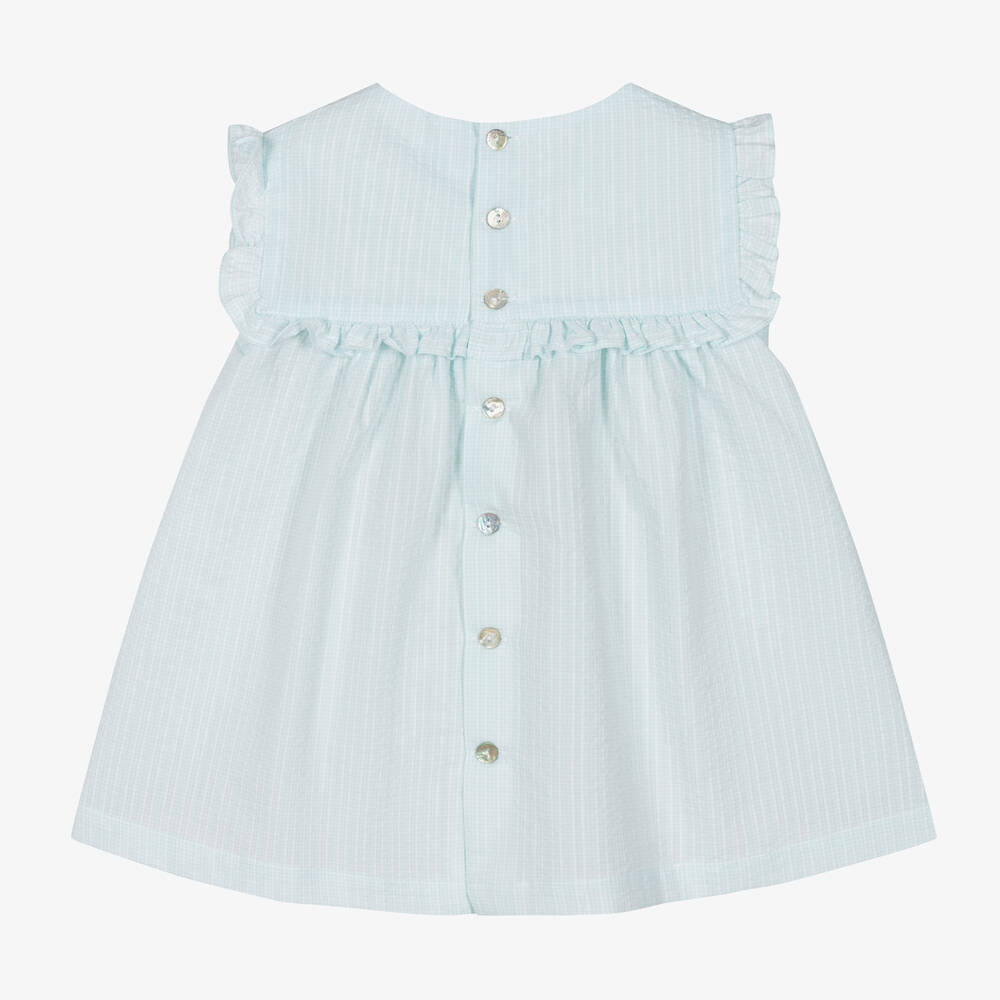 Laranjinha Baby Girls Blue Seersucker Dress