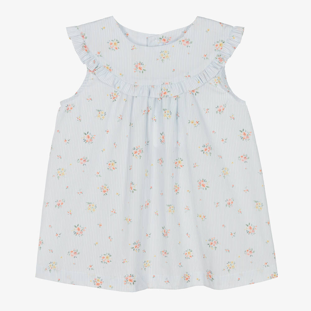 Laranjinha - Baby Girls Blue & White Stripe Dress | Childrensalon