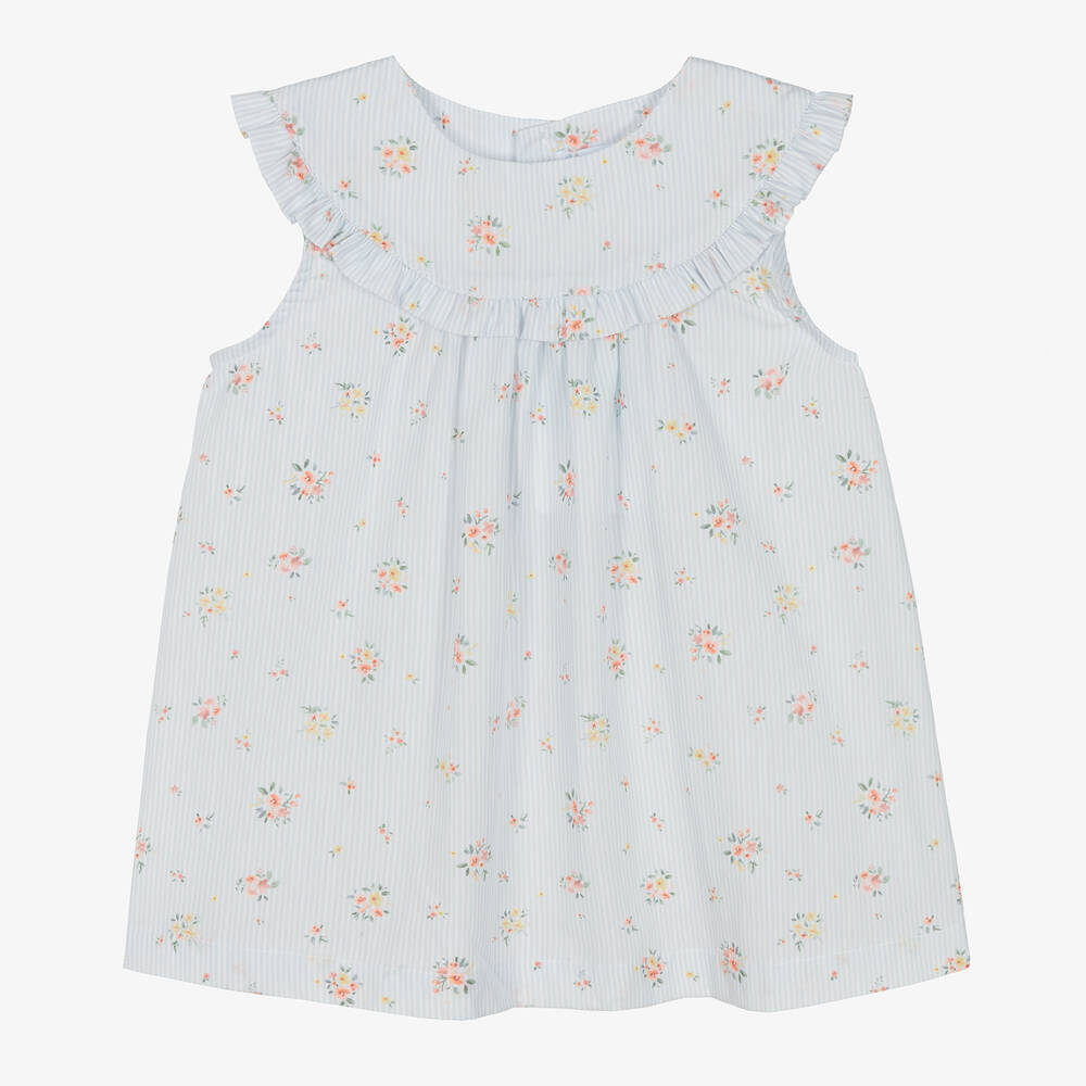 Laranjinha - Robe bleue et blanche rayée bébé | Childrensalon