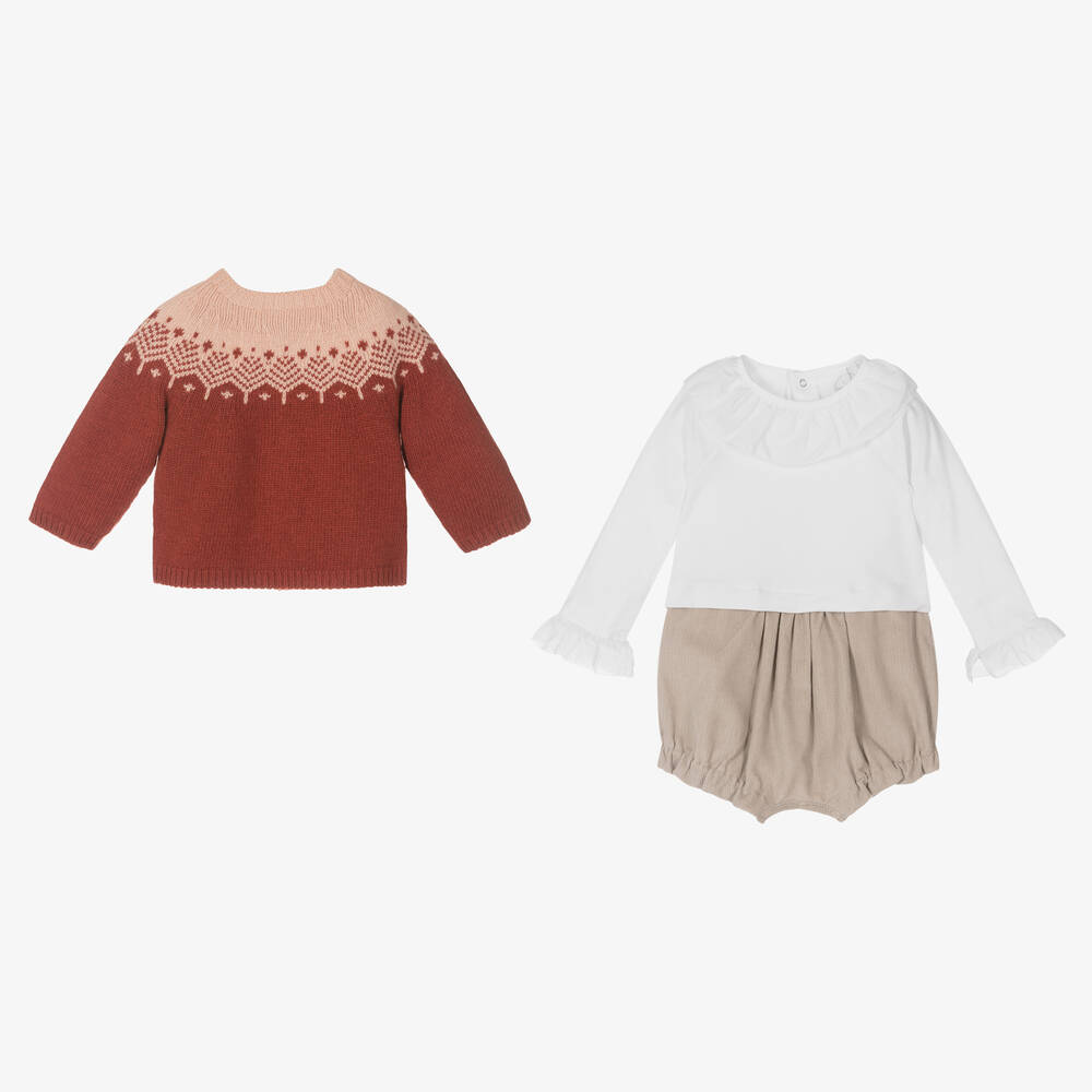 لارانجينا-طقم تبّان قطن وصوف لون زهري وبيج للمولودات | Childrensalon Outlet