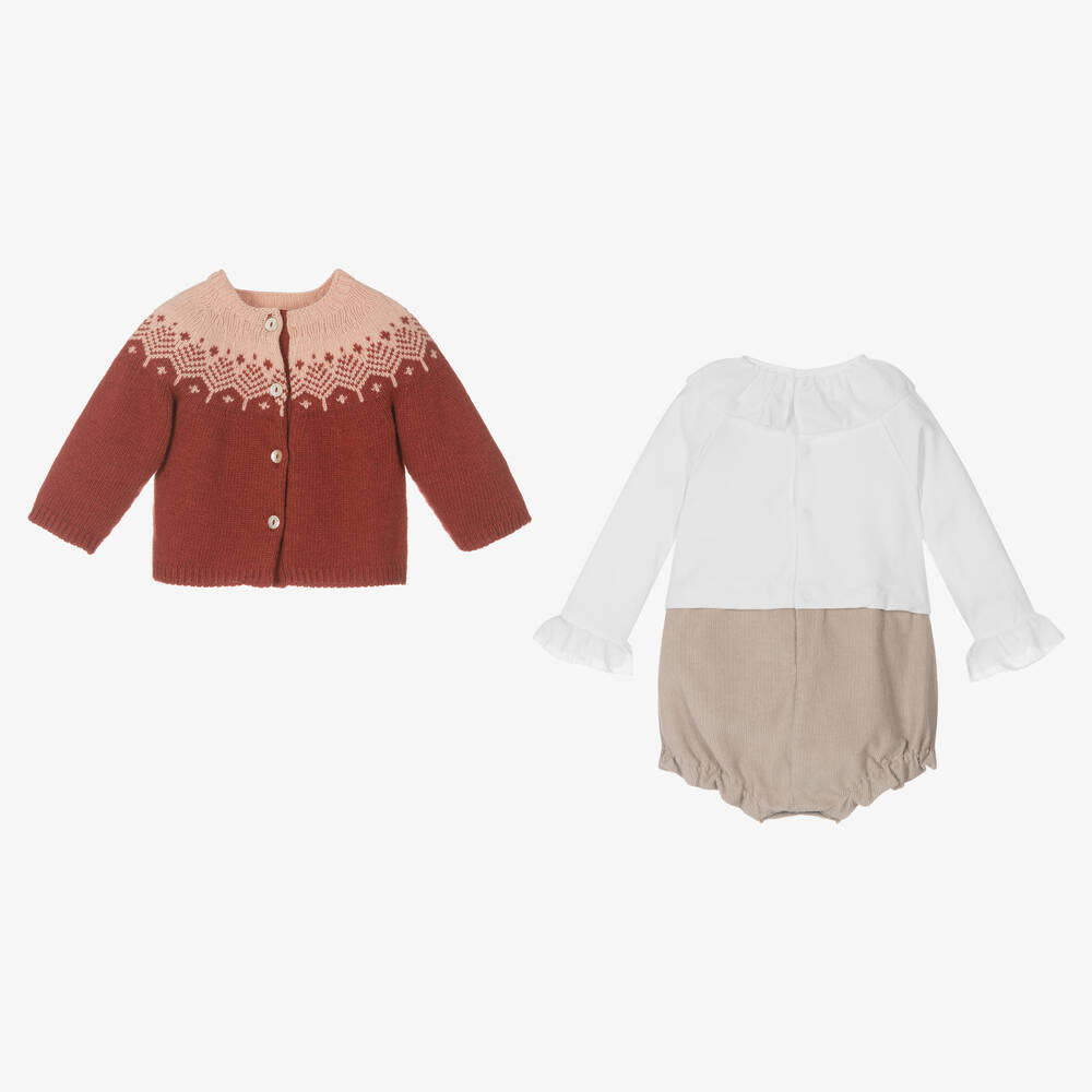 لارانجينا-طقم تبّان قطن وصوف لون زهري وبيج للمولودات | Childrensalon Outlet