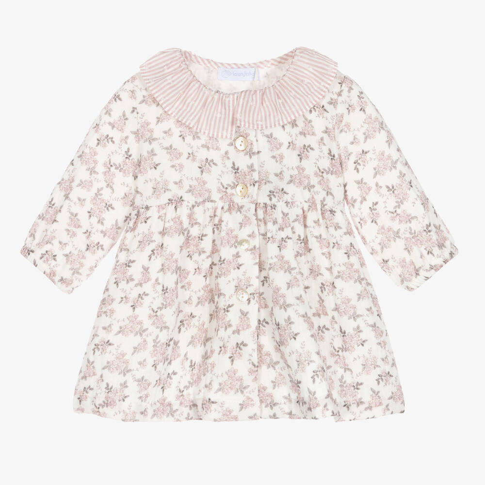 Laranjinha-فستان قطن موسلين لون عاجي بطبعة ورود للمولودات | Childrensalon Outlet