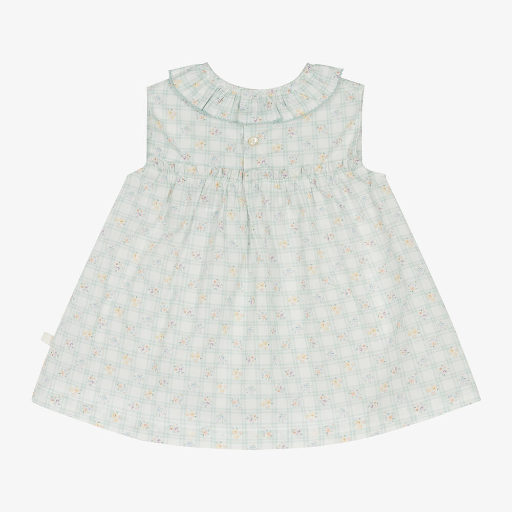 Laranjinha Baby Girls Green Cotton Floral Dress
