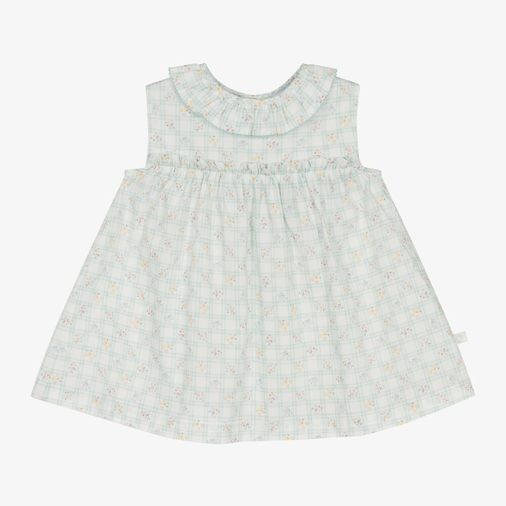 Laranjinha-Baby Girls Green Cotton Floral Dress  | Childrensalon Outlet