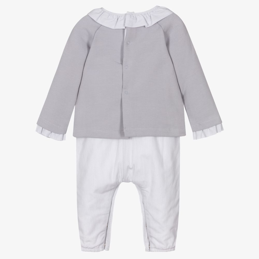Laranjinha-Baby Girls Grey Cotton Romper | Childrensalon Outlet