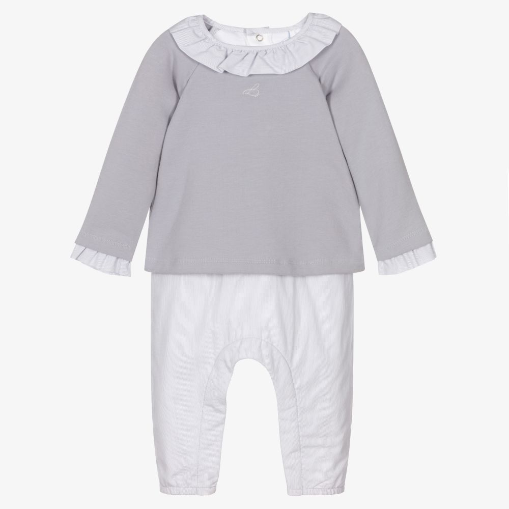 Laranjinha-Baby Girls Grey Cotton Romper | Childrensalon Outlet