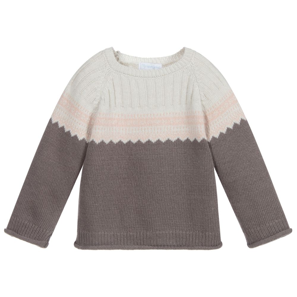 Laranjinha - Baby Girls Grey Wool Sweater | Childrensalon