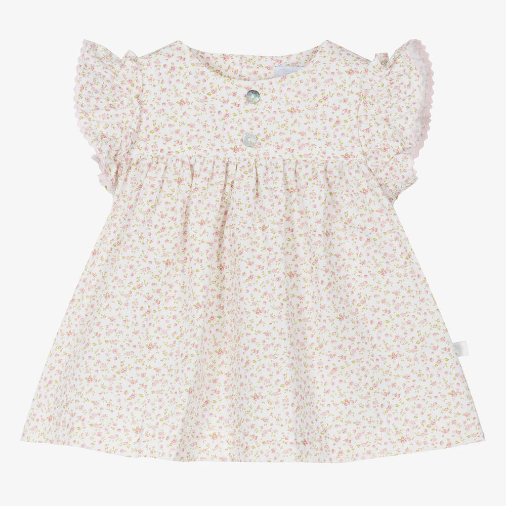 Laranjinha-Baby Girls Ivory Cotton Floral Dress | Childrensalon Outlet
