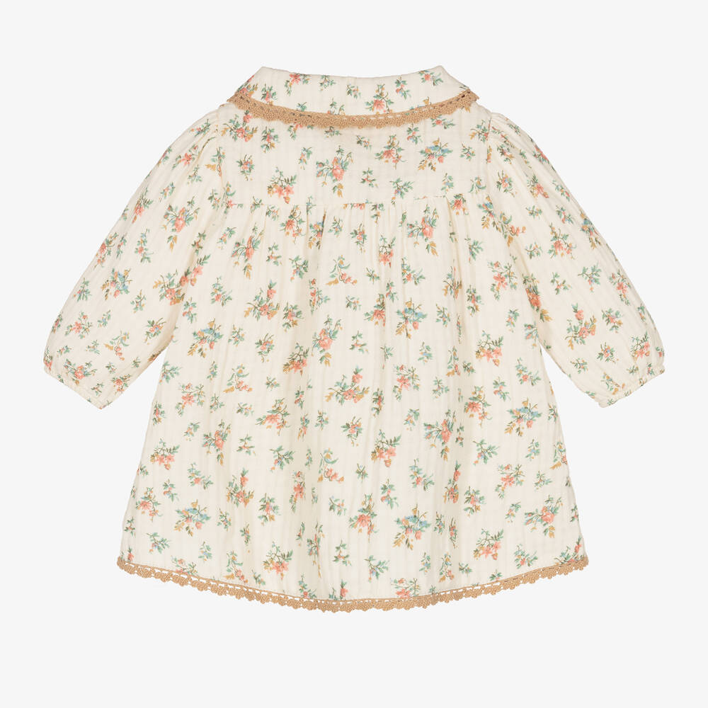 Laranjinha-فستان بطبعة ورود قطن لون عاجي أطفال بناتي | Childrensalon Outlet
