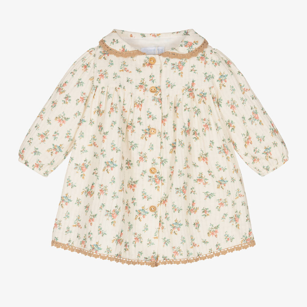 Laranjinha - Кремовое хлопковое платье в цветочек | Childrensalon